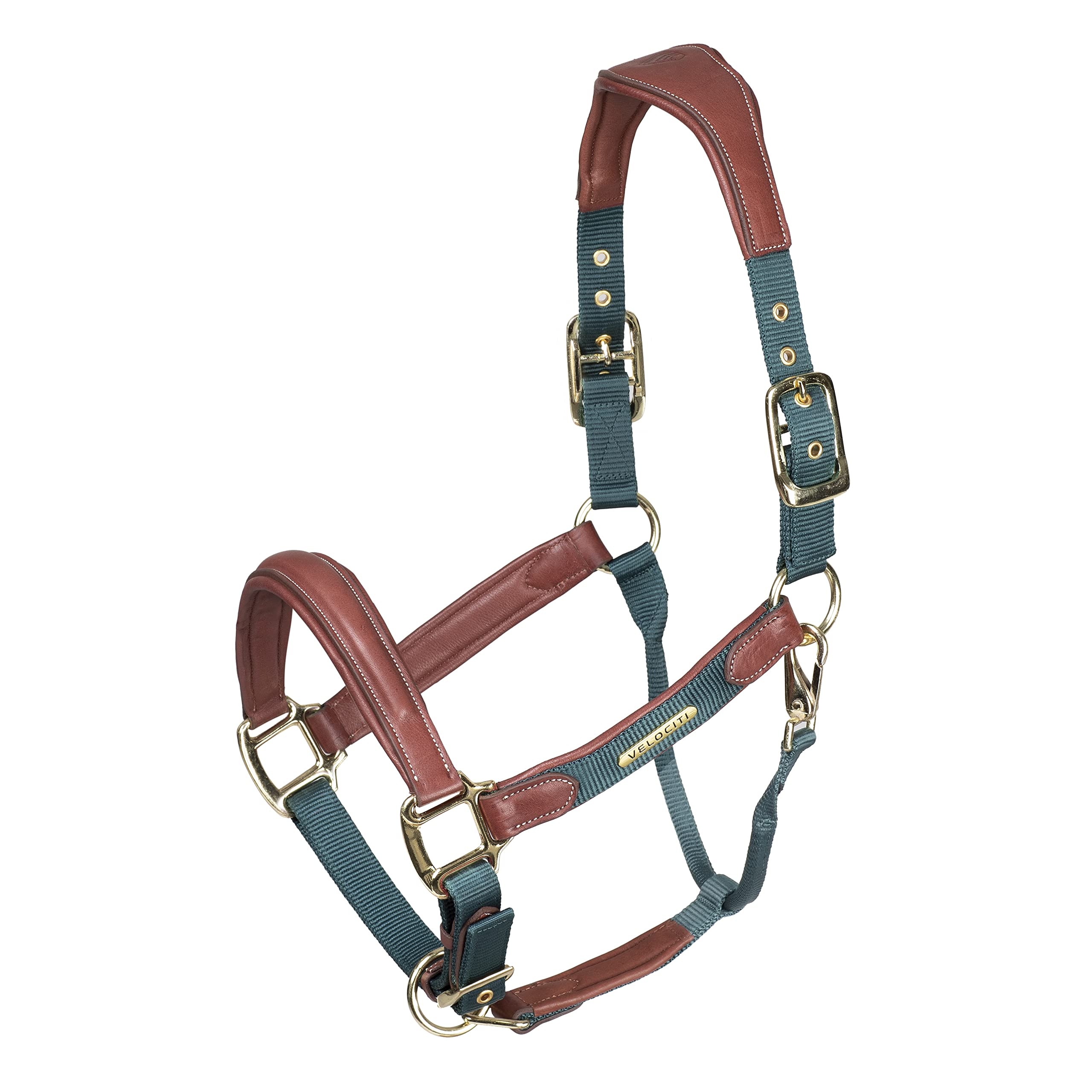 Shires Velociti Lusso Padded Leather Headcollar Pony Green