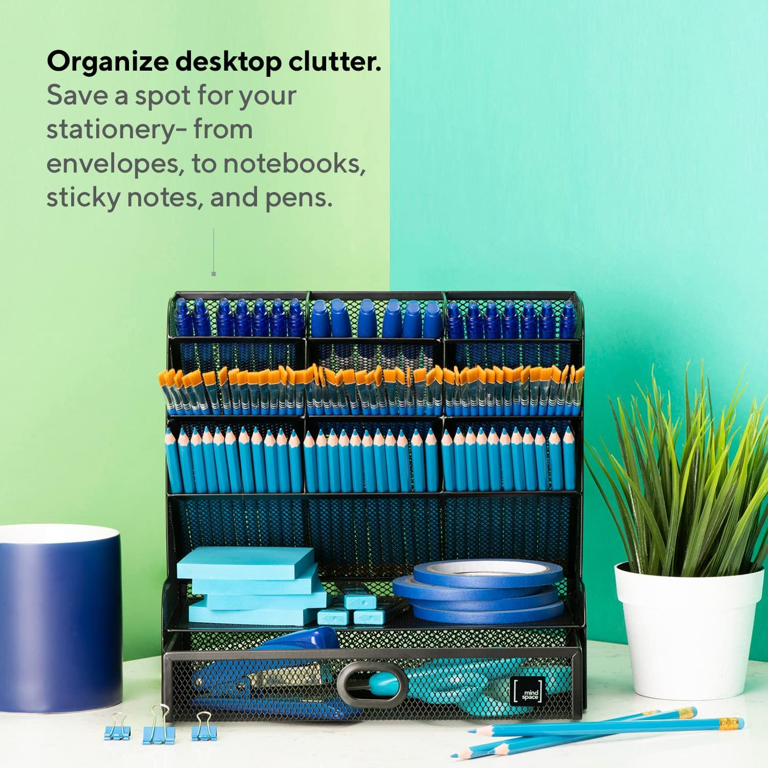 Art Supplies Desk Organizer, Pencil Holder, Pen Organizer for desk - Stationary Organizer for Pens and Markers, Colored pencils, Paint Brushes, Sticky Notes - School Supply Organizer, Black : Office Products