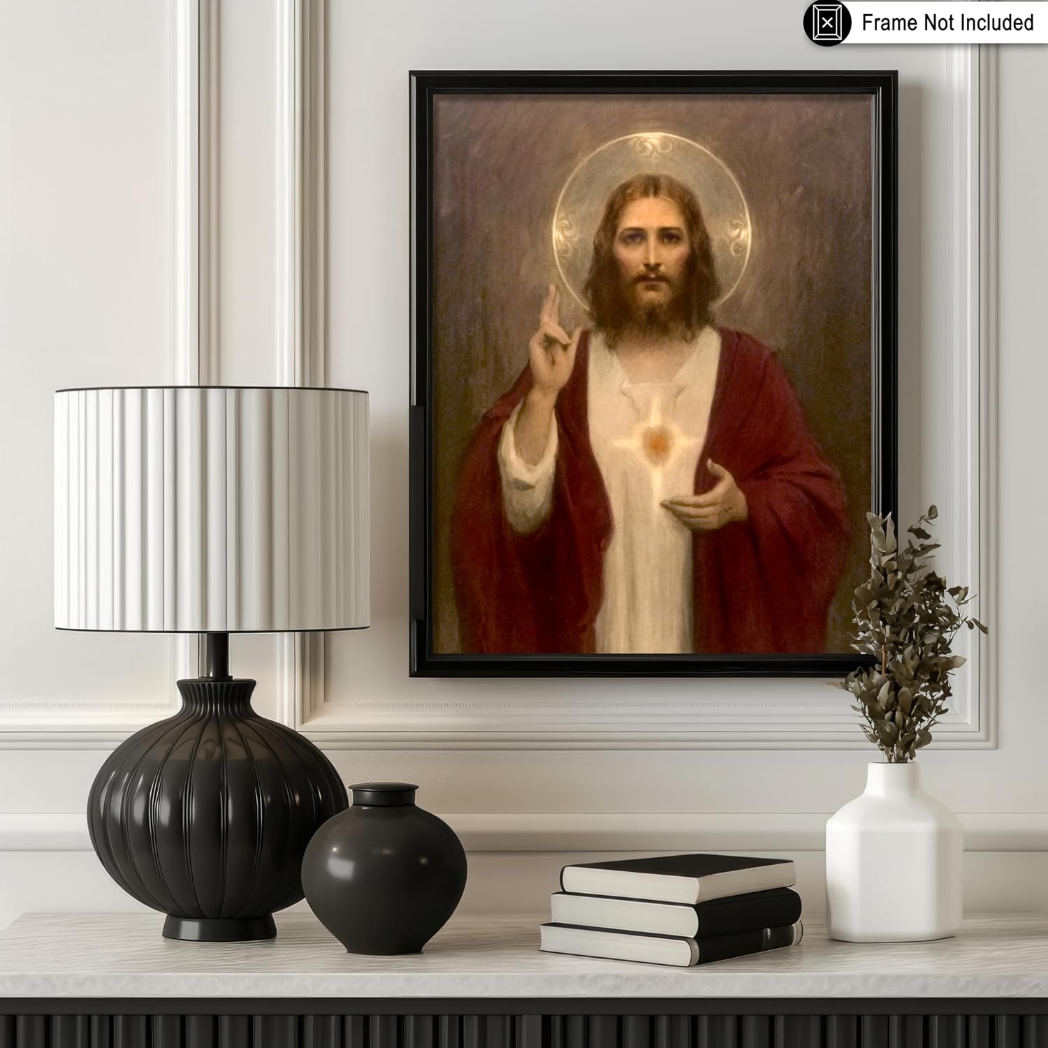 Poster Master Vintage Sacred Heart of Jesus Poster - Retro Jesus Christ Print - Christian Wall Art - Gift for Men & Women - Religious Decor for Living Room, Chapel or Church - 8x10 UNFRAMED Wall Art