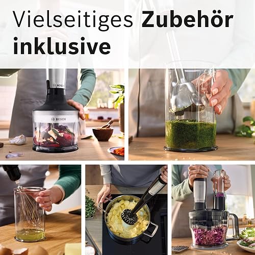 Bosch, Hand Blender, ErgoMaster 6 Series, 1000 Watt Air-Cooled Motor, Extra Wide Speed Variator, QuattroBlade System Pro Mixing System, Accessories Included, MSM6M673 - 8