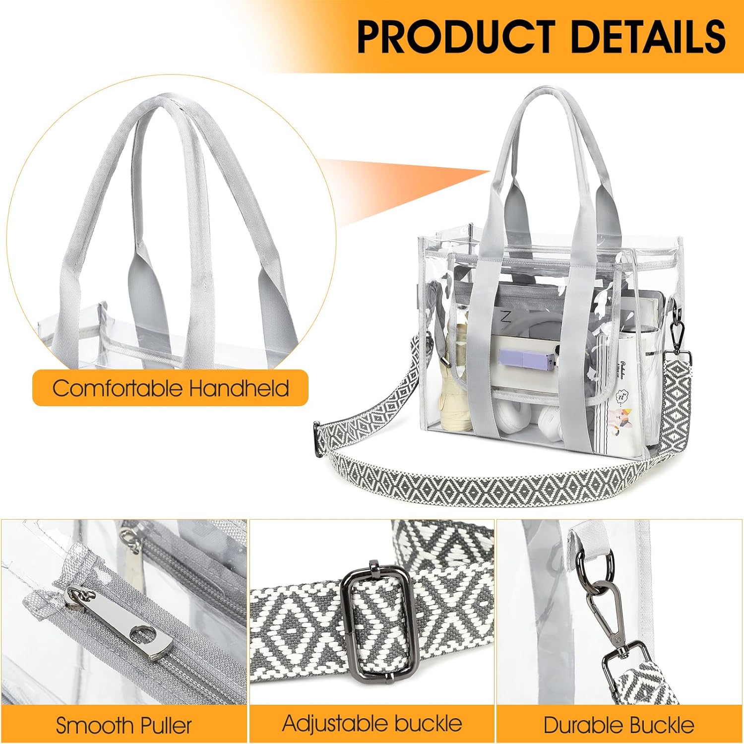 Clear Bags for Women Tote Bag, Crossbody Bag, Stadium Approved Clear Purse for Sports Events, Concert, Work & Beach - Image 5