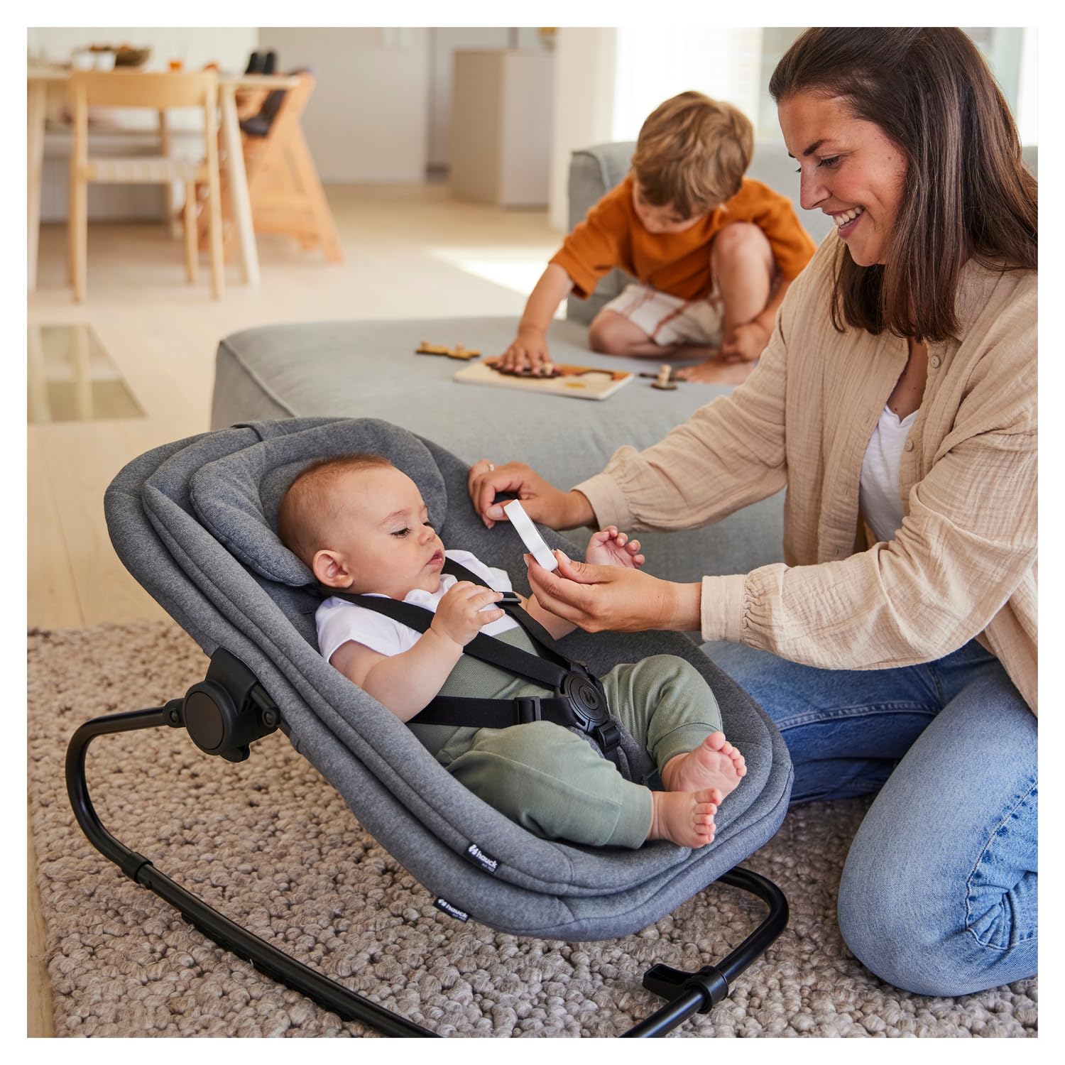 hauck Alpha Start N Grow Set Trona de Bebé de Madera, Natural Dark Grey | Desde el nacimiento hasta 90 kg, incluye hamaca 3 en 1 con funda de muselina, reductor, cojín y bandeja
