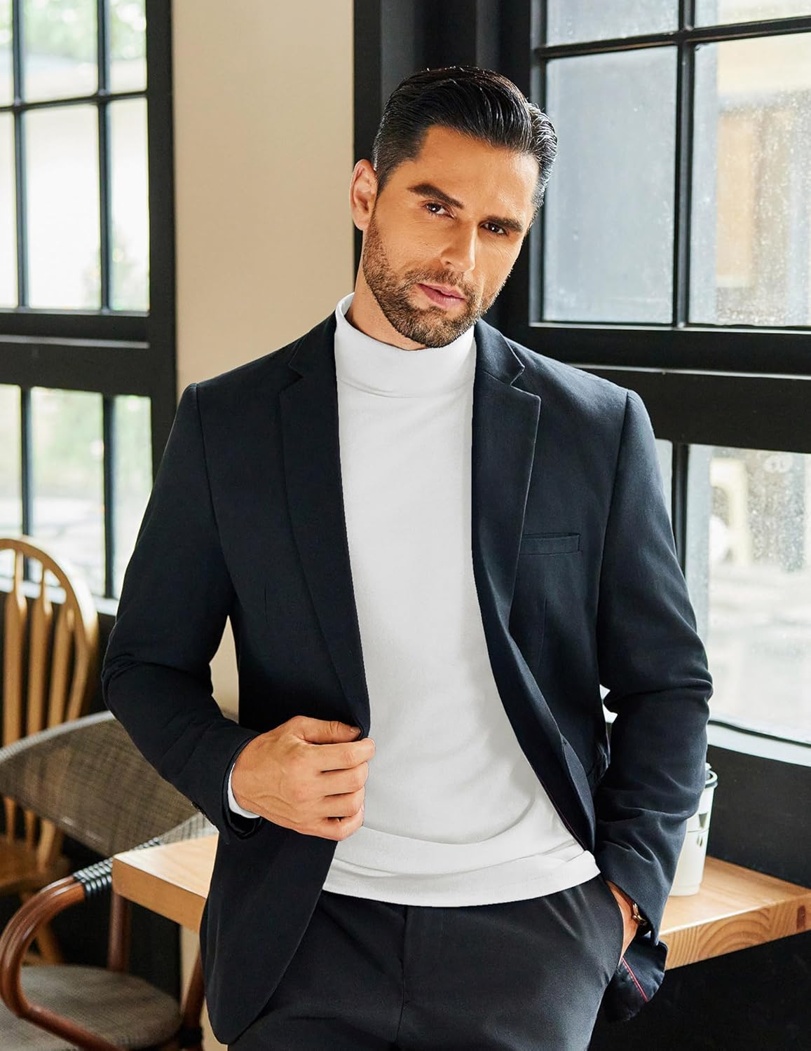 COOFANDY Mens Mock Neck Shirts Fleece Long Sleeve Tops Basic Pullover T-Shirts - Image 5