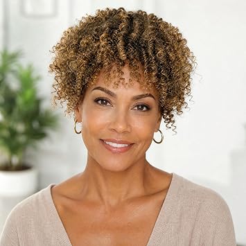 KRSI Short Afro Curly Synthetic Hair Topper Hairpiece for Men Women Ombre Blonde Wig Hairpiece Topper Piece for Black Women with Thin Hair Topper Bangs1B/27