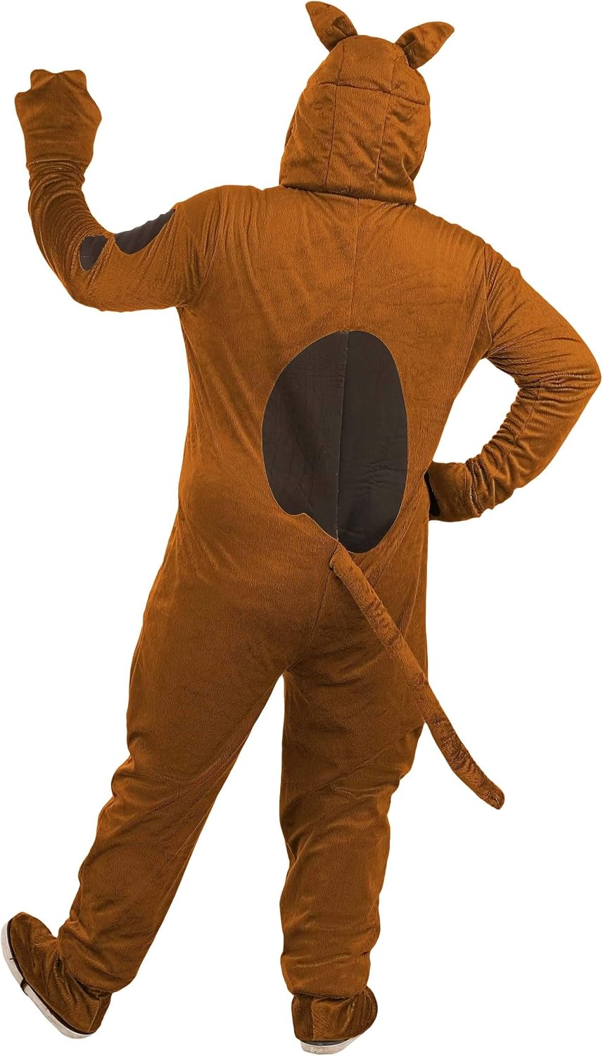 Deluxe Plus Size Scooby Doo Halloween Costume for Men with Jumpsuit, Mitts, Tail, Headpiece & Shoe Covers