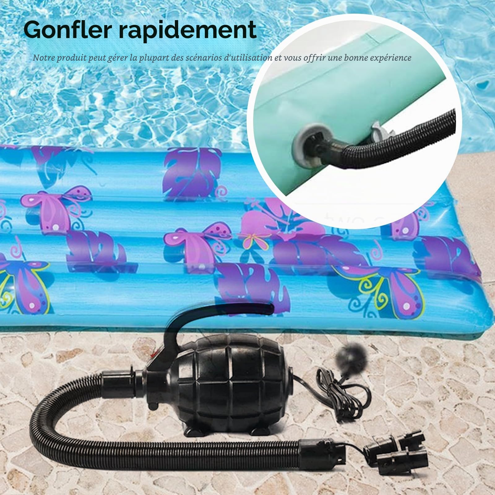 Vegena Pompe à air électrique 600 W pour coussins, lits gonflables, flottant, radeau et jouets