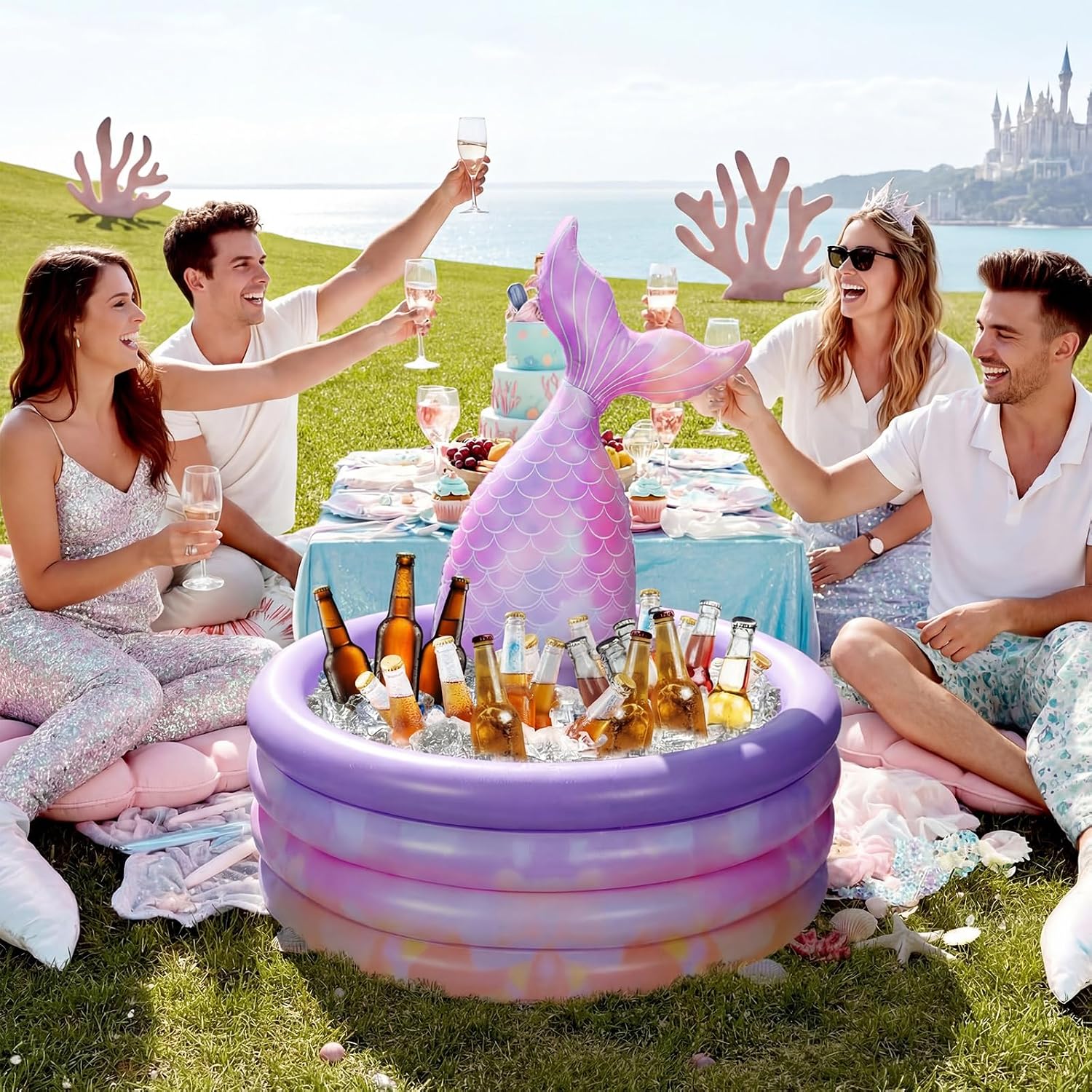 Bencailor Mermaid Party Decorations Mermaid Tail Inflatable Cooler Blow up Drink Cooler Floating Ice Chest Tail Pool Drink Holder for Holiday Birthday Party Decorations(Light Purple,12 x 25'')