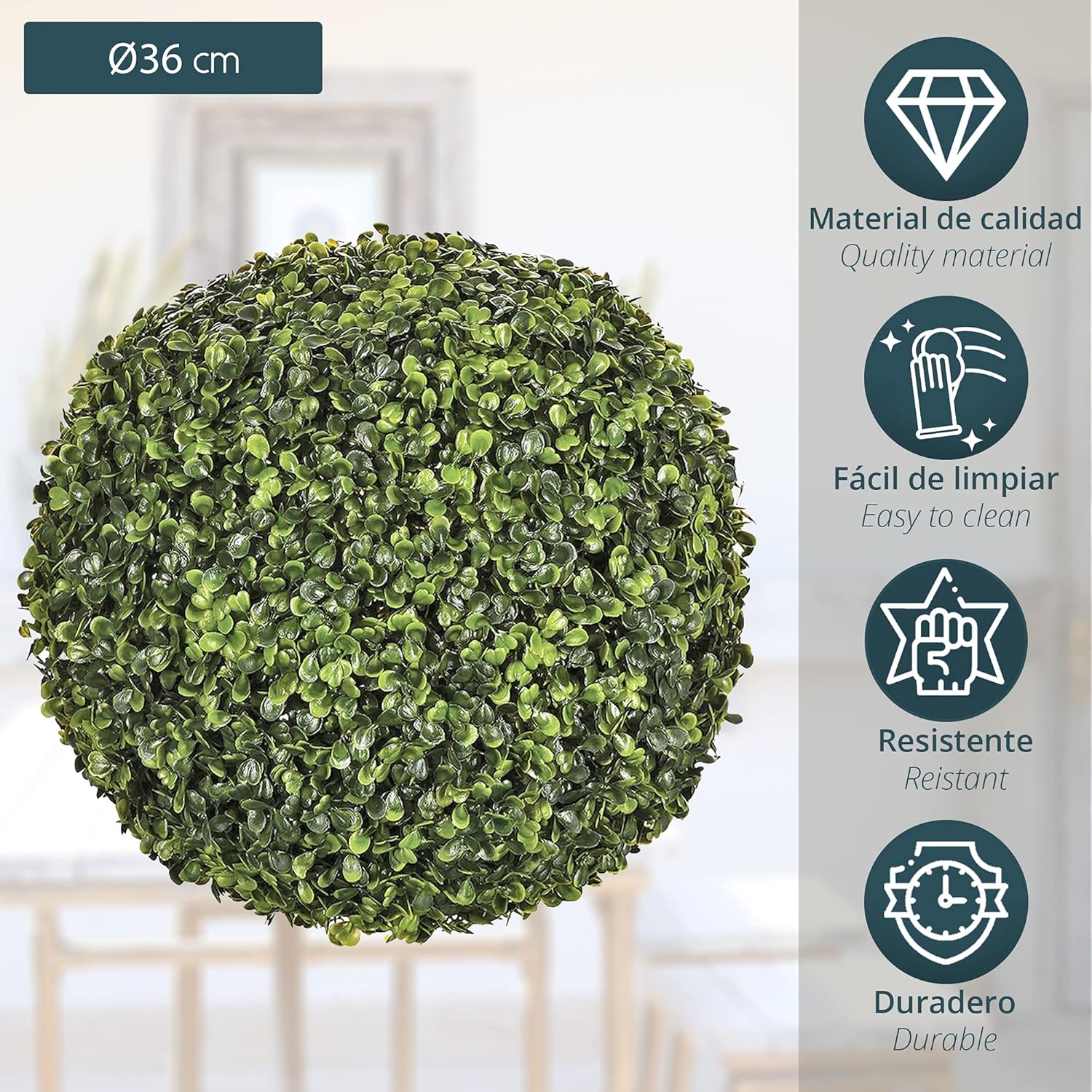 WELL HOME MOBILIARIO & DECORACIÓN Double Set of High Pot 35 L Prosperplast Urbi Square Plastic with White Reservoir, 55 (Height) (Width) x 29.5 (Deep) cms + Boxwood Ball Diameter 36 cm