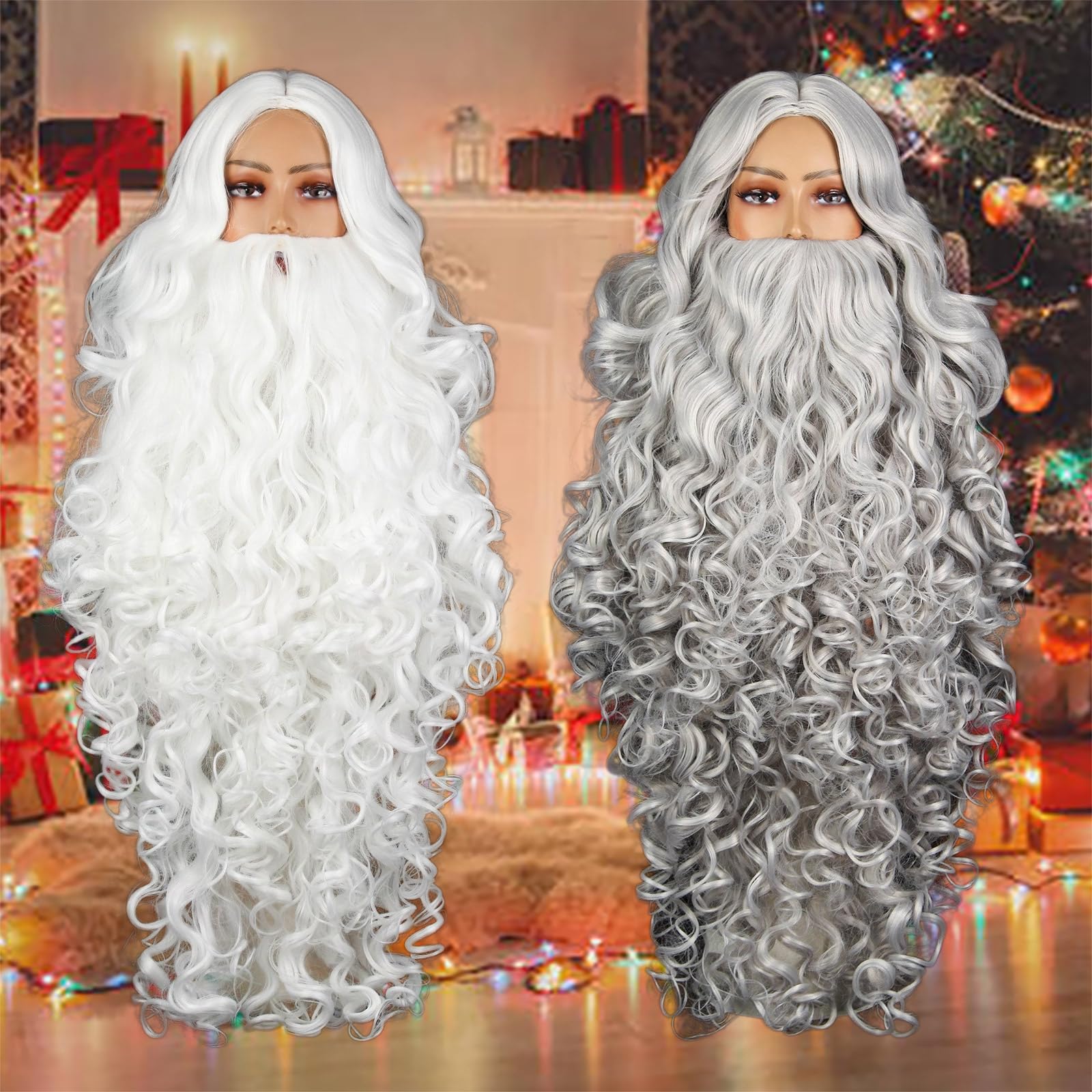 Deluxe Weihnachtsmann Perücke und Bart Set, Cosplay Kostüm, White