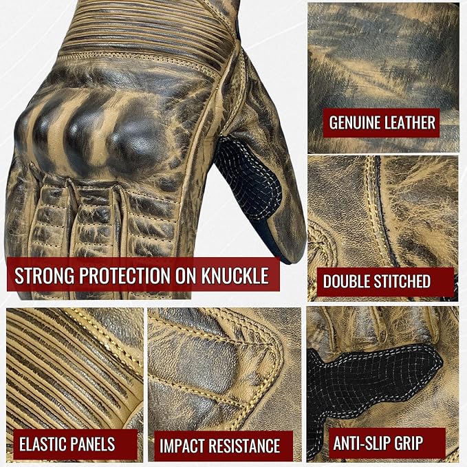 Guantes de cuero para moto con protección y pantalla táctil miniatura 9