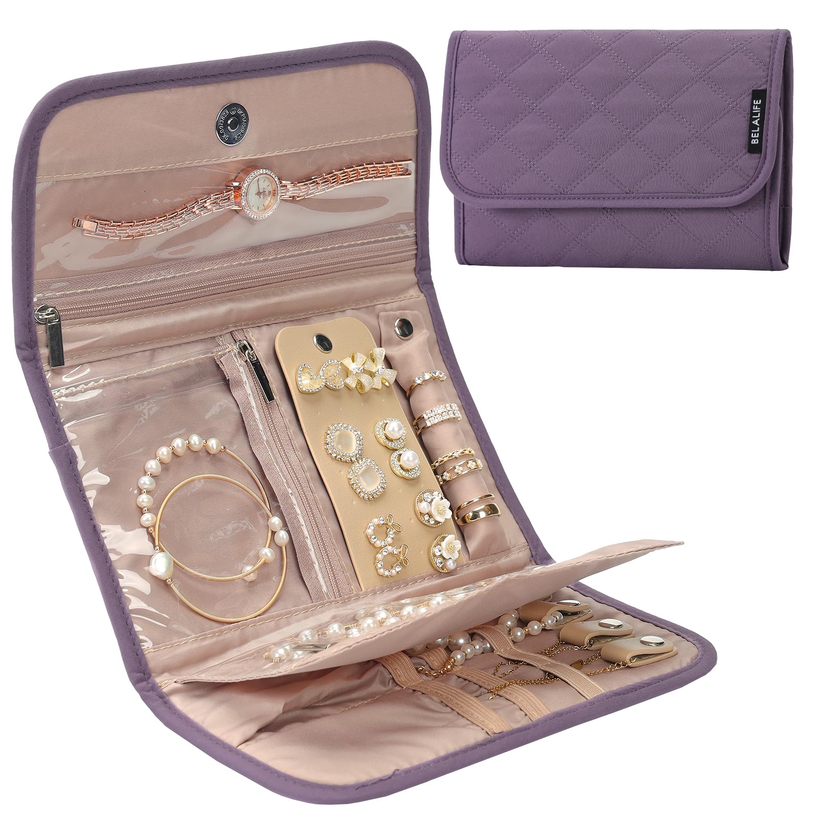 Rouleau De Rangement De Bijoux De Voyage DIFLAX – Souple, Grande Capacité, Rose