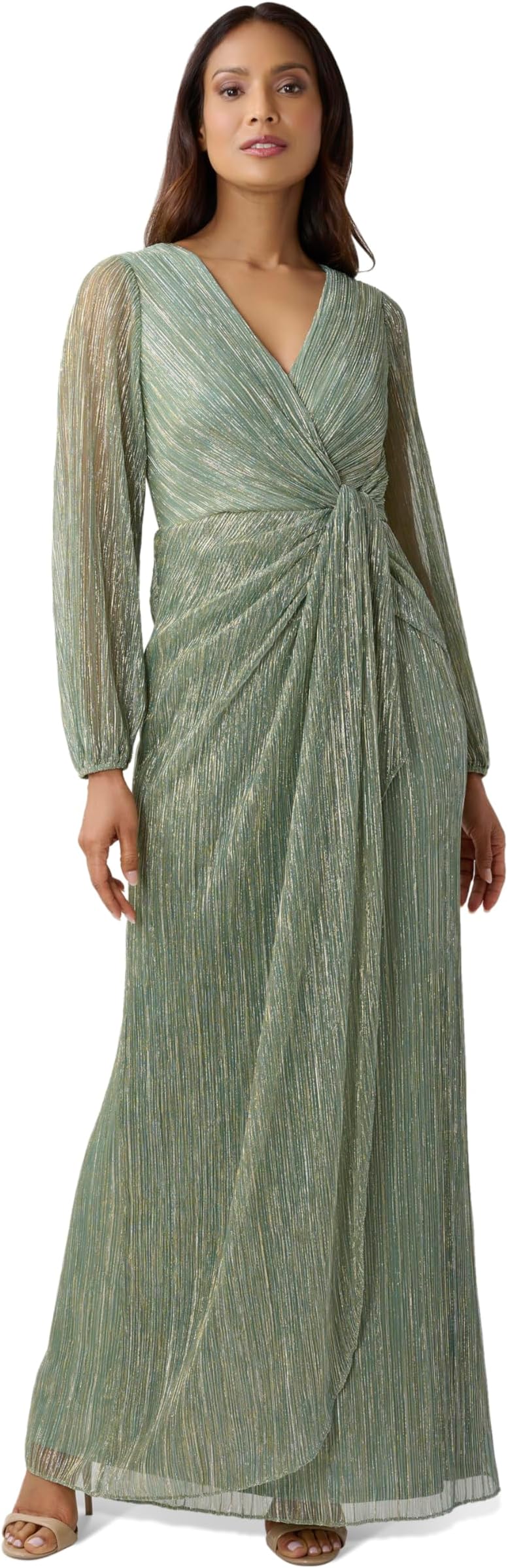 Women's Metallic Mesh Draped Gown