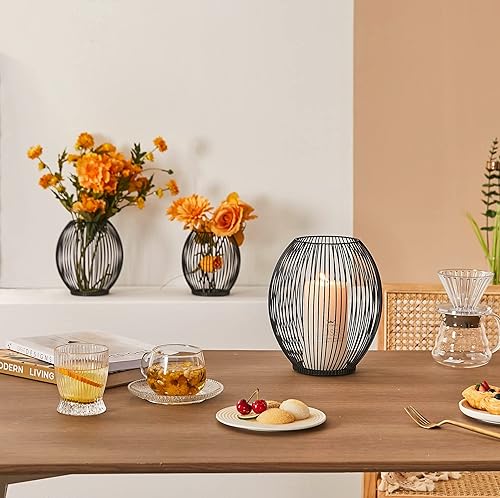 Miniatura 5 de OLEEK Portavelas de metal grande, faroles de exterior para patio, portavelas de hierro, portavelas decorativos para velas de pilar, decoración de