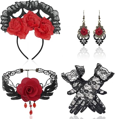 ZAGQIG 7Pcs Halloween Gothic Jewelry for Women Black Lace Bo