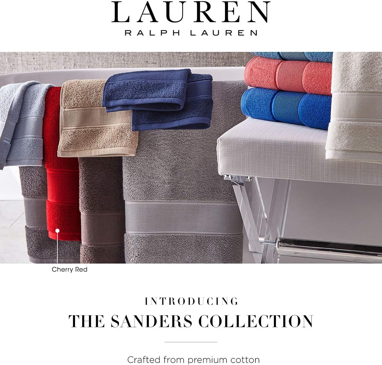 Ralph Lauren Sanders Towel 6 Piece Set - White - 2 Bath Towels, 2 Hand Towels, 2 Washcloths