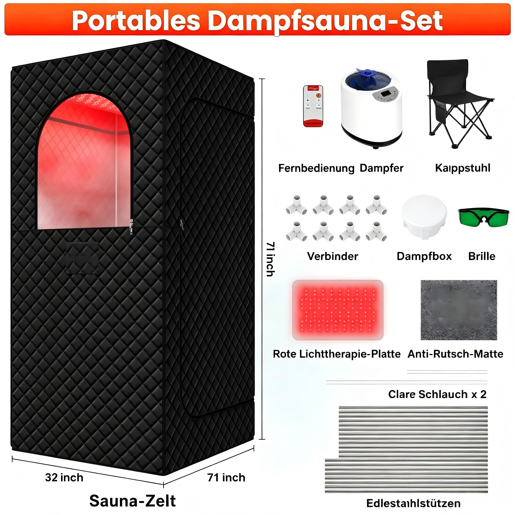 Sauna a vapore portatile a infrarossi per la casa - Generatore di vapore per bagno di vapore con 660 nm Red Light Therapy, 3 l, 1200 W, riscaldamento rapido, generatore di vapore con telecomando