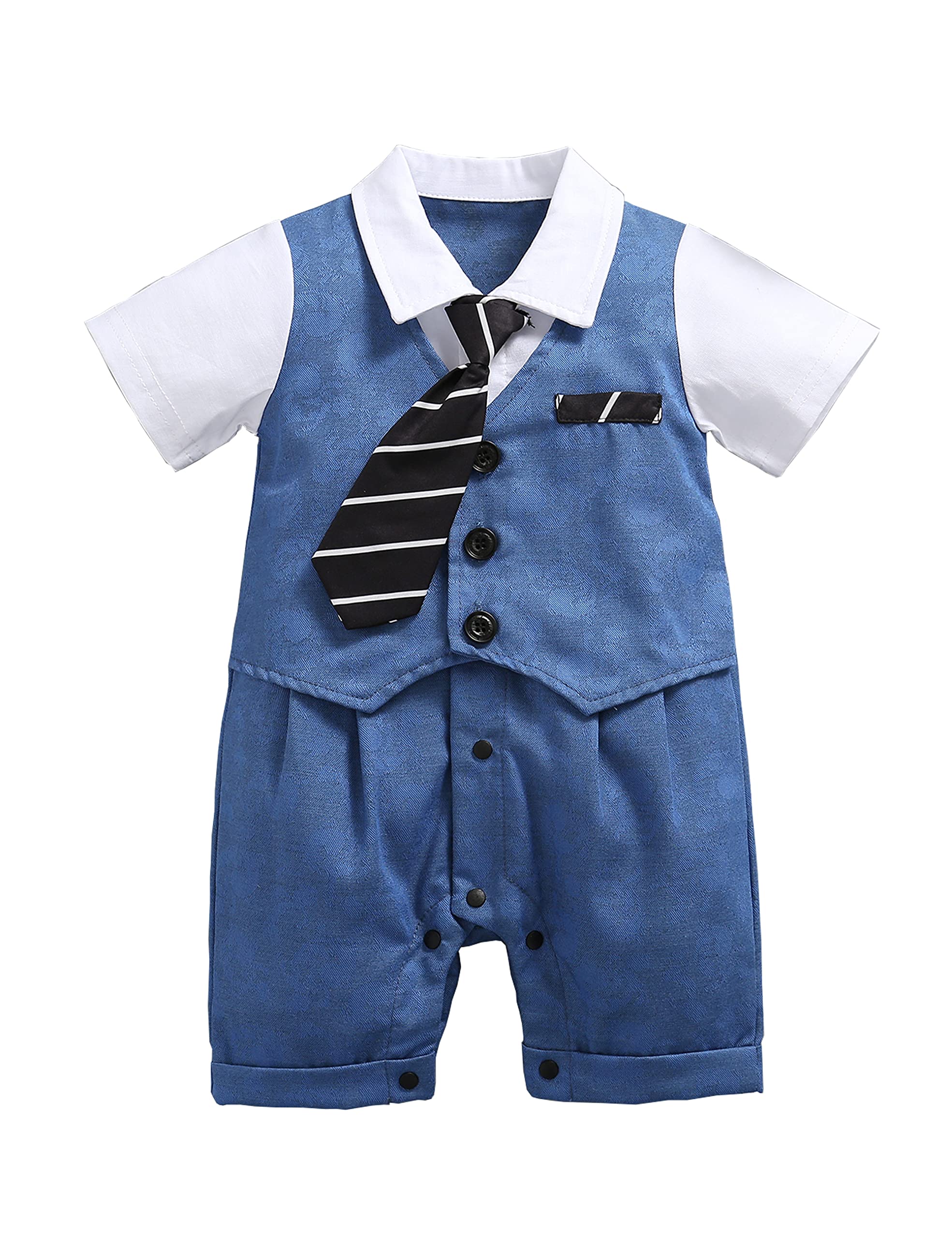 Photo 1 of Baby Boy Gentleman White Shirt Waistcoat Bowtie Tuxedo Onesie Jumpsuit Overall Romper 12-18 M 8046blue