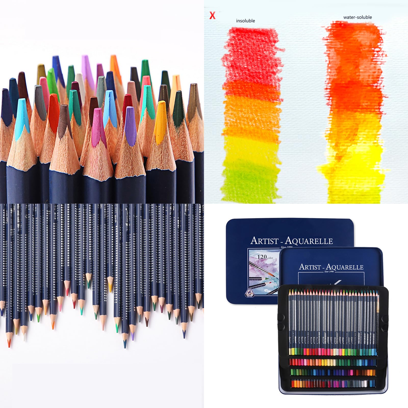 Buntstifte mit Metallbox, Holz Buntstifte Set, vorgespitzter Aquarellstift mit Pinsel für Malbücher, wasserlöslich gefärbt