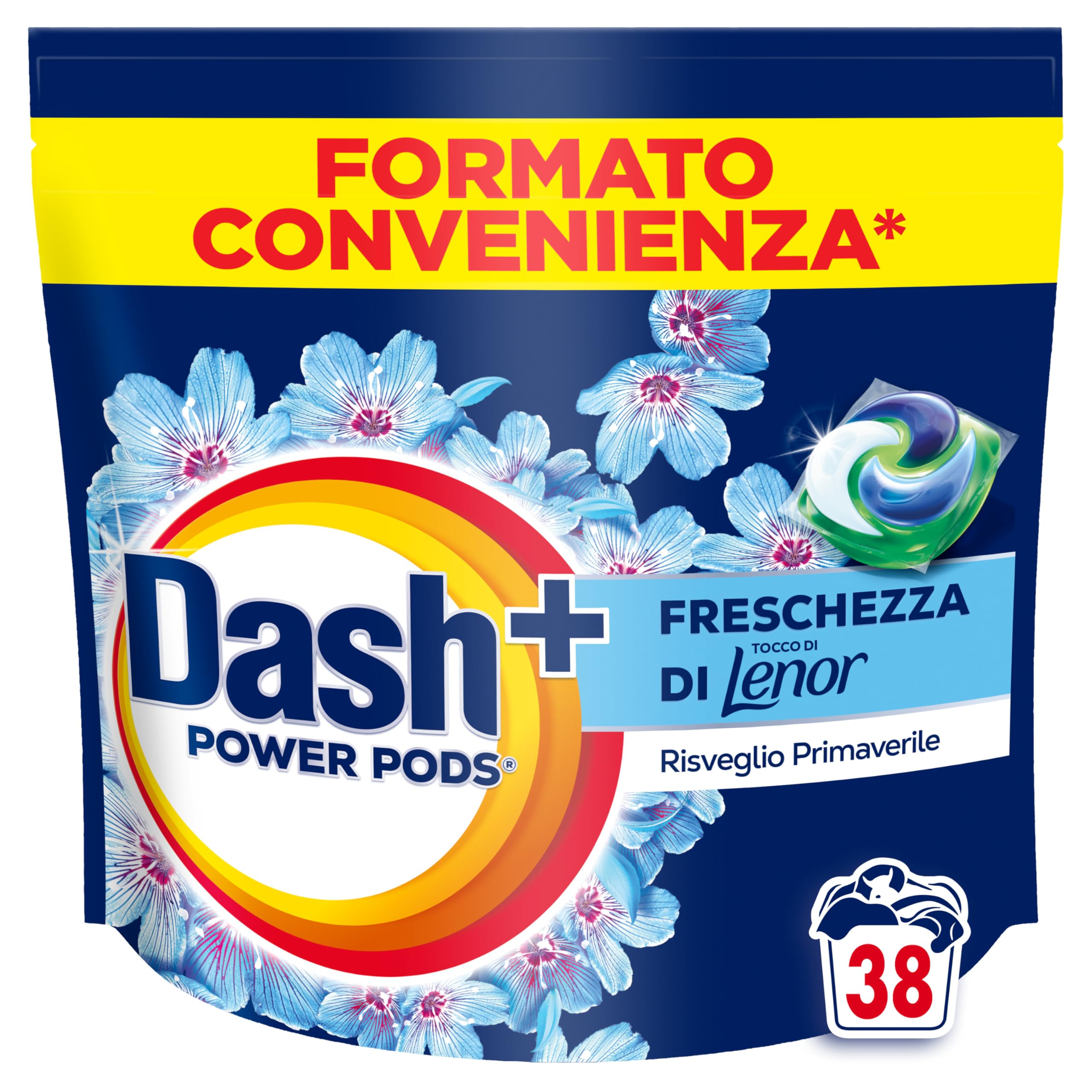 Dash Power Pods Detersivo Lavatrice In Capsule, 114 Lavaggi (38x3), Freschezza Di Lenor, Risveglio Primaverile, rimuove addirittura gli odori di sudore vecchi di 7 giorni, per una pulizia impeccabile
