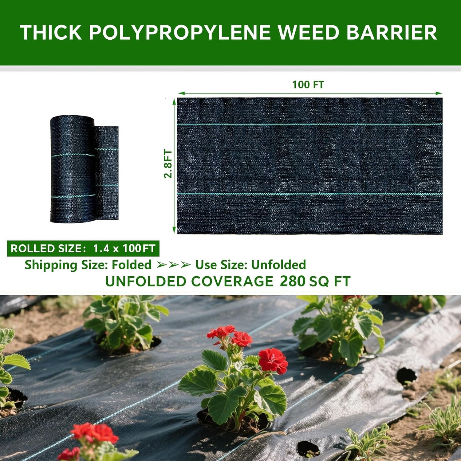 Weed Barrier Landscape Fabric Heavy Duty,2.8FT x 100FT Premium Garden Weed Blocker Fabric for Weed Control, Plastic Ground Cover with Woven Weed Cloth,Durable Landscaping Fabric