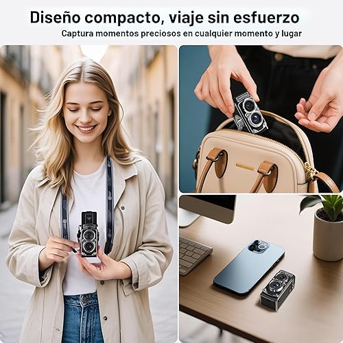 Miniatura 5 de CHUZHAO - Mini cámara digital vintage, estilo TLR portátil, retro, apuntar y disparar, compacta con bolsillo pequeño, 1080P, FHD de video, cámara de