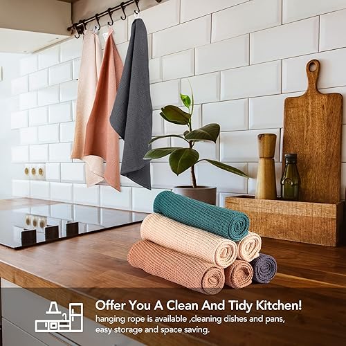 Miniatura 5 de PY HOME & SPORTS Paquete de 8 toallas de cocina de algodón con tejido de gofre de 17 x 25 pulgadas, paños de cocina súper absorbentes para secar y