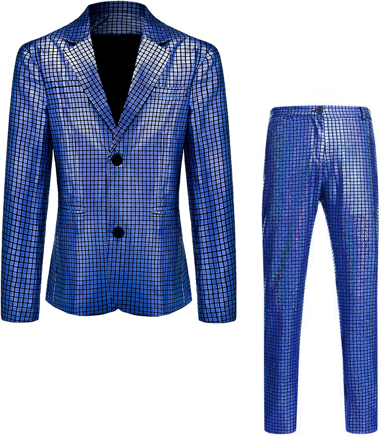 Men's 70s Disco Outfits Rainbow Suit Sequin Slim Prom Party Costume Halloween