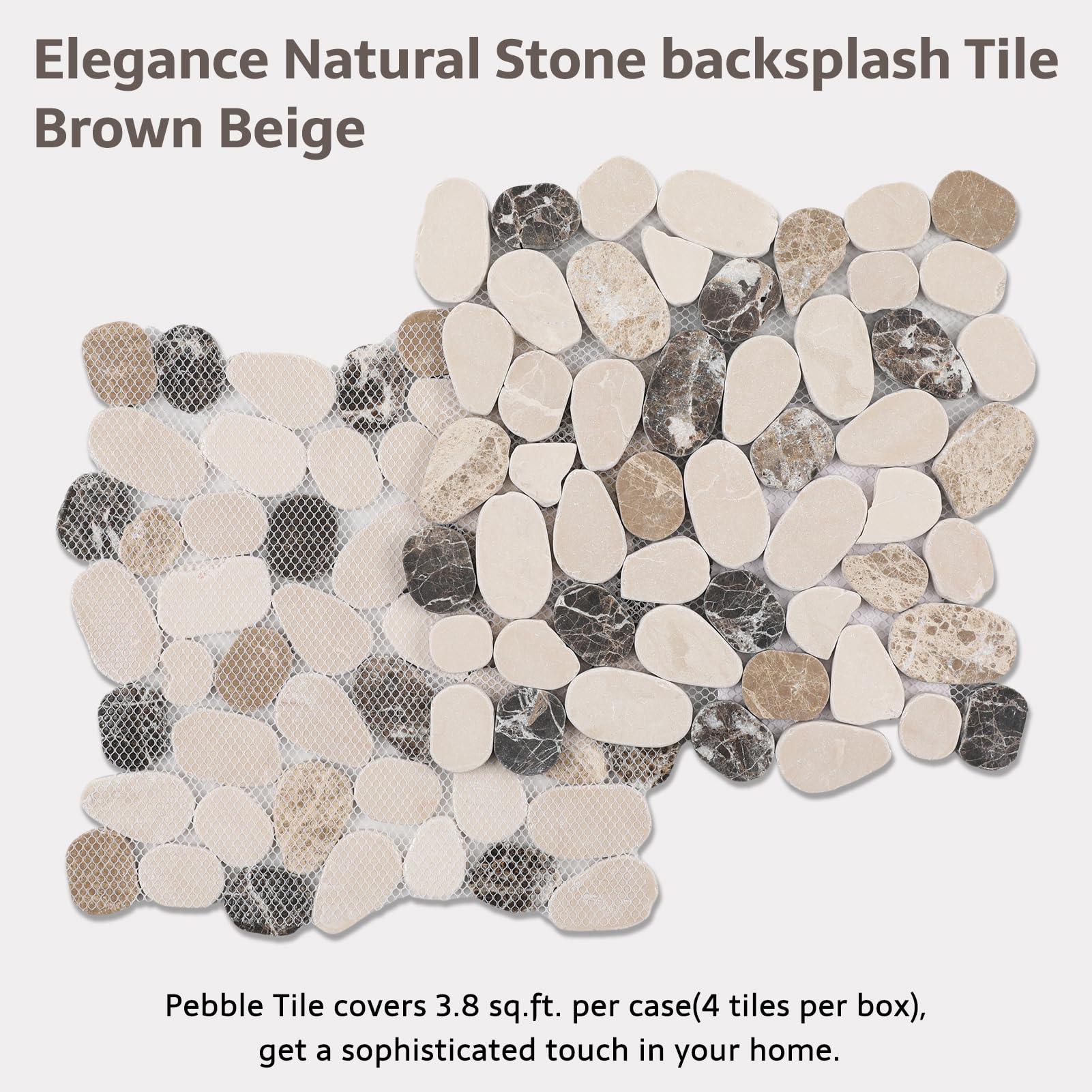 Azulejo de guijarros para suelo de ducha, azulejos de mosaico de piedra natural para cocina, baño, marrón beige, 4 hojas