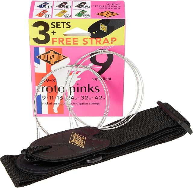 Rotosound R9-31 Electric Guitar Strings with Strap (Pack of 3)
