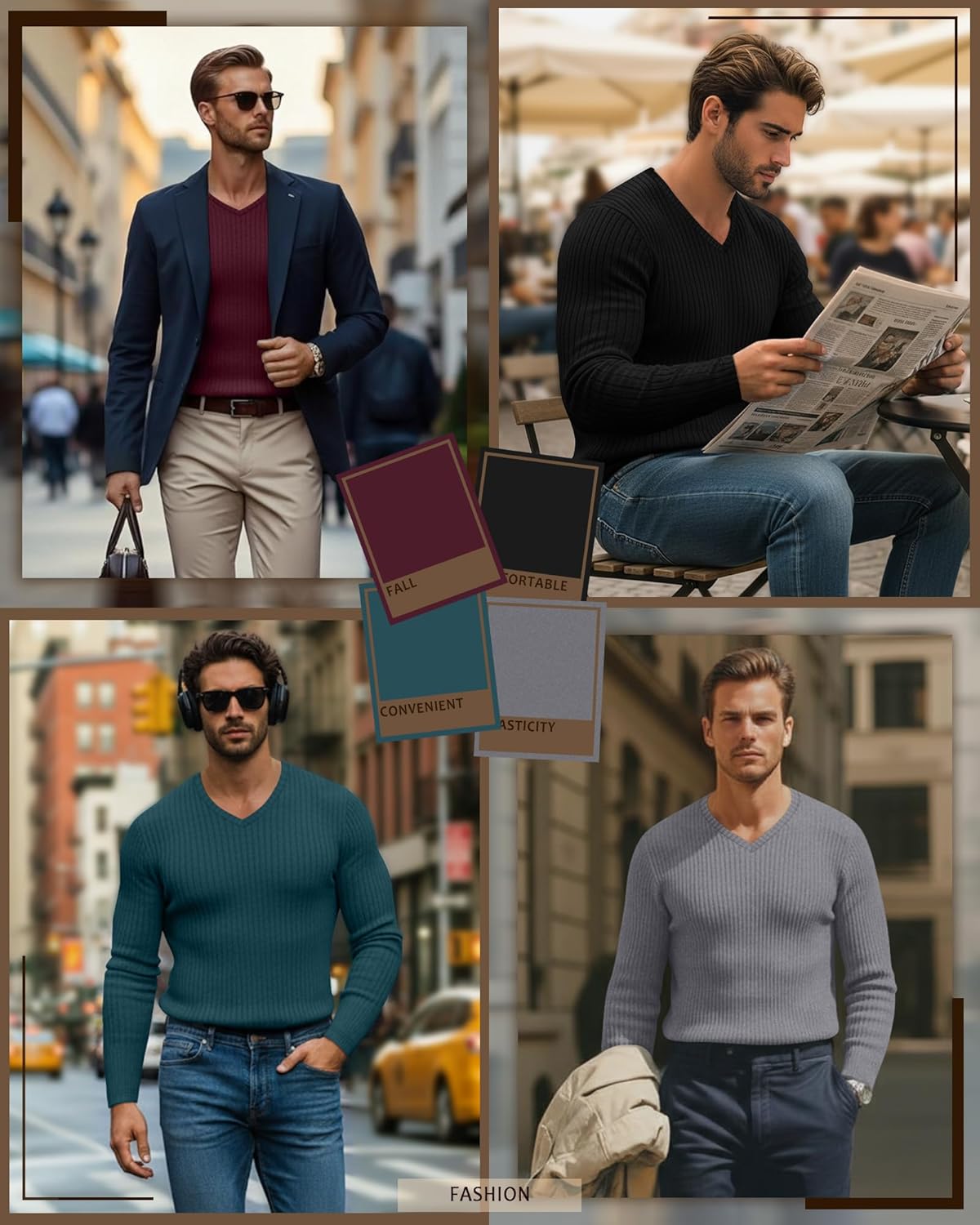Neer 4 Pack Men's Thermal Cotton Long Sleeve Shirts Ribbed V Neck Tops Fall Winter Stretchy Slim Undershirt Base Layer - Image 3