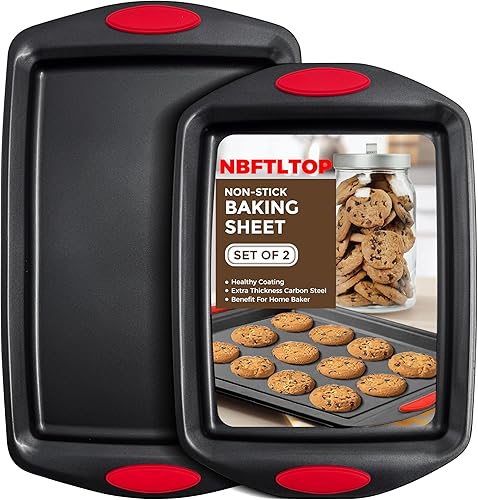 Juego de 4 bandejas de galletas para hornear, juego de bandejas antiadherentes para hornear, acero al carbono resistente, juego de sartenes para