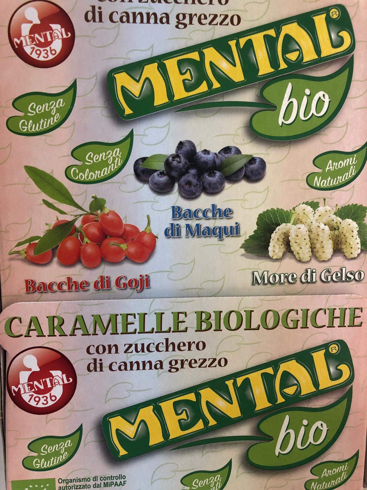 Espositore Mental Caramelle Biologiche con Zucchero di Canna Grezzo 3 Gusti