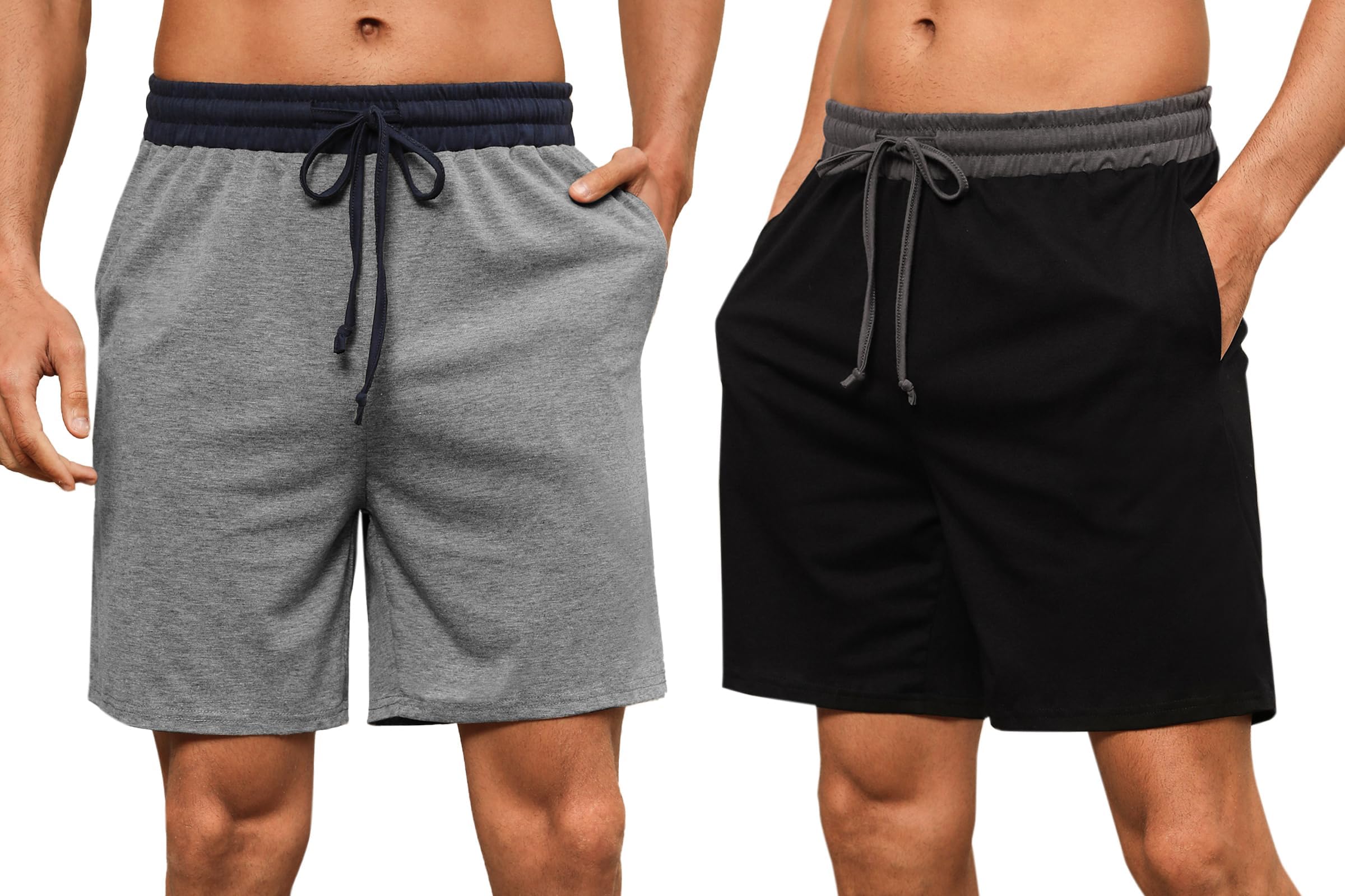 Nieery 2er-Pack Schlafanzughose Herren kurze Baumwolle Sommer PyjamShorts | Bequem, weich und atmungsaktiv Freizeithose Loungehose Shorts mit Seitentaschen und Elastischem Bund