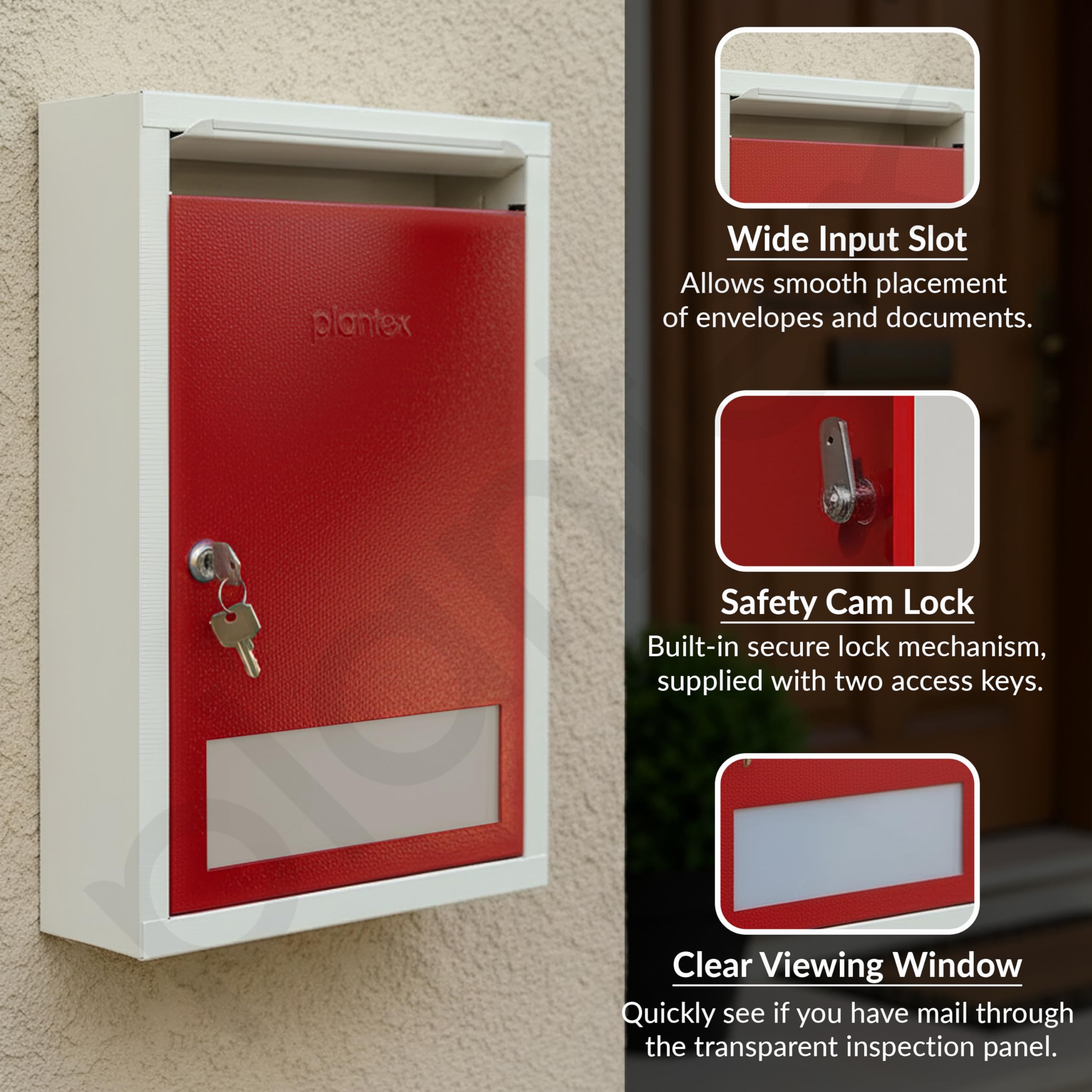 Plantex All in 1 Multipurpose Big Size Letter/Complaint/Suggestion/Donation Box with Lock - Table Top or Wall Mount (Red & Ivory) 2