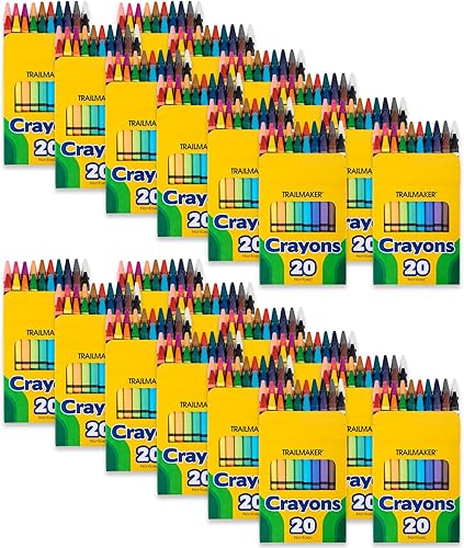 Trail maker Crayons - Juego de 100 cajas a granel, 20 colores por caja, crayones a granel para niños de 4 a 8 años, crayones para colorear cera