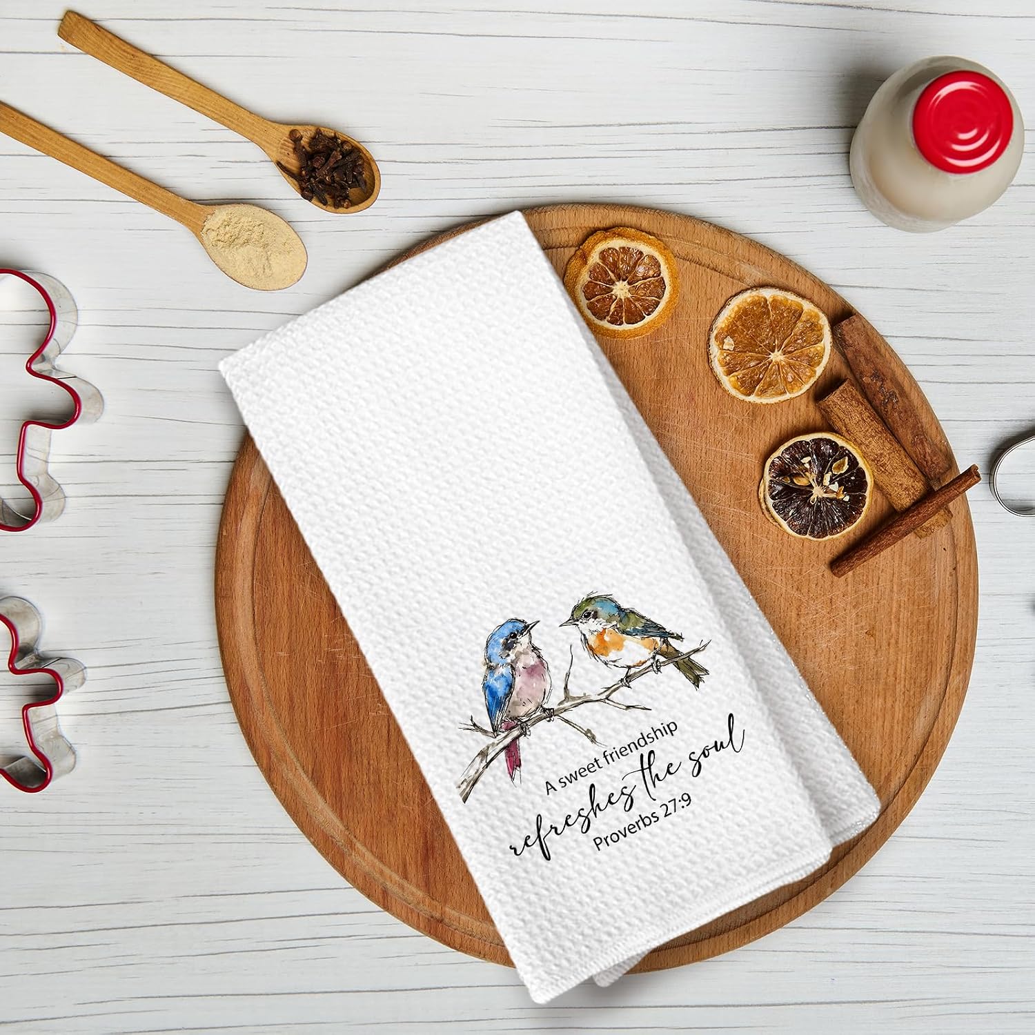 Christian Bird Floral Kitchen Dish Towels Decor 16x24in Set of 2 | a Sweet Friendship Refreshes the Soul Religious Bible Verse Hand Towels for Bathroom, Christian Friendship Gifts for Women