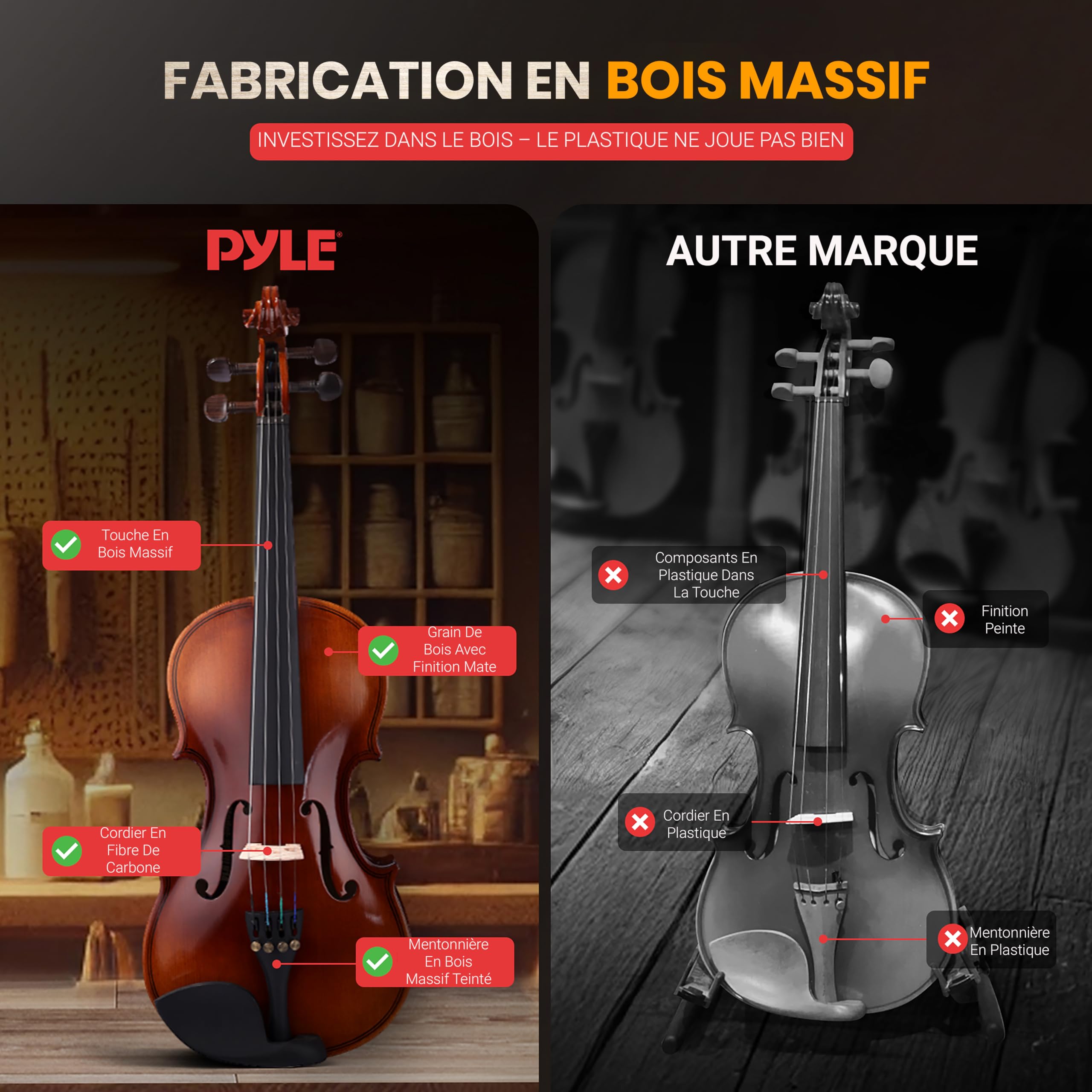 Pyle Kit de Démarrage pour Violon Débutant Taille1/2, Violon Enfant/Adulte,Ensemble de Départ avec Étui de Transport, Cordes de Rechange, Accordeur Numérique, Repose-Épaule et Chiffon de Nettoyage