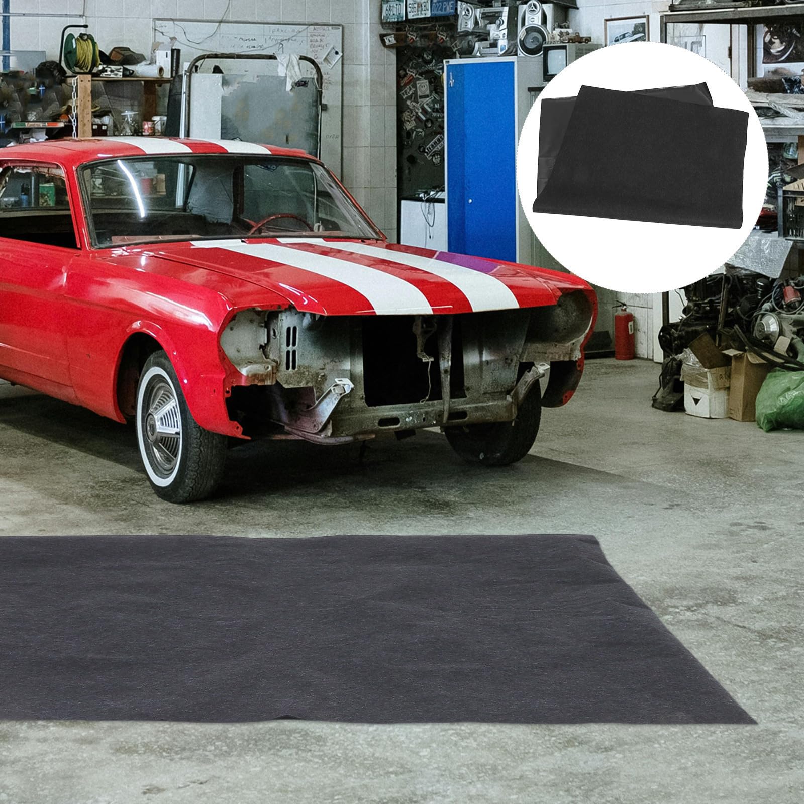 Tapis de Garage en Feutre Noir Antidérapant Absorbant Huile pour Sol de Garage et Abri de Jardin, Tapis Lavable Fonction Anti-Pollution pour Entretien Automobile