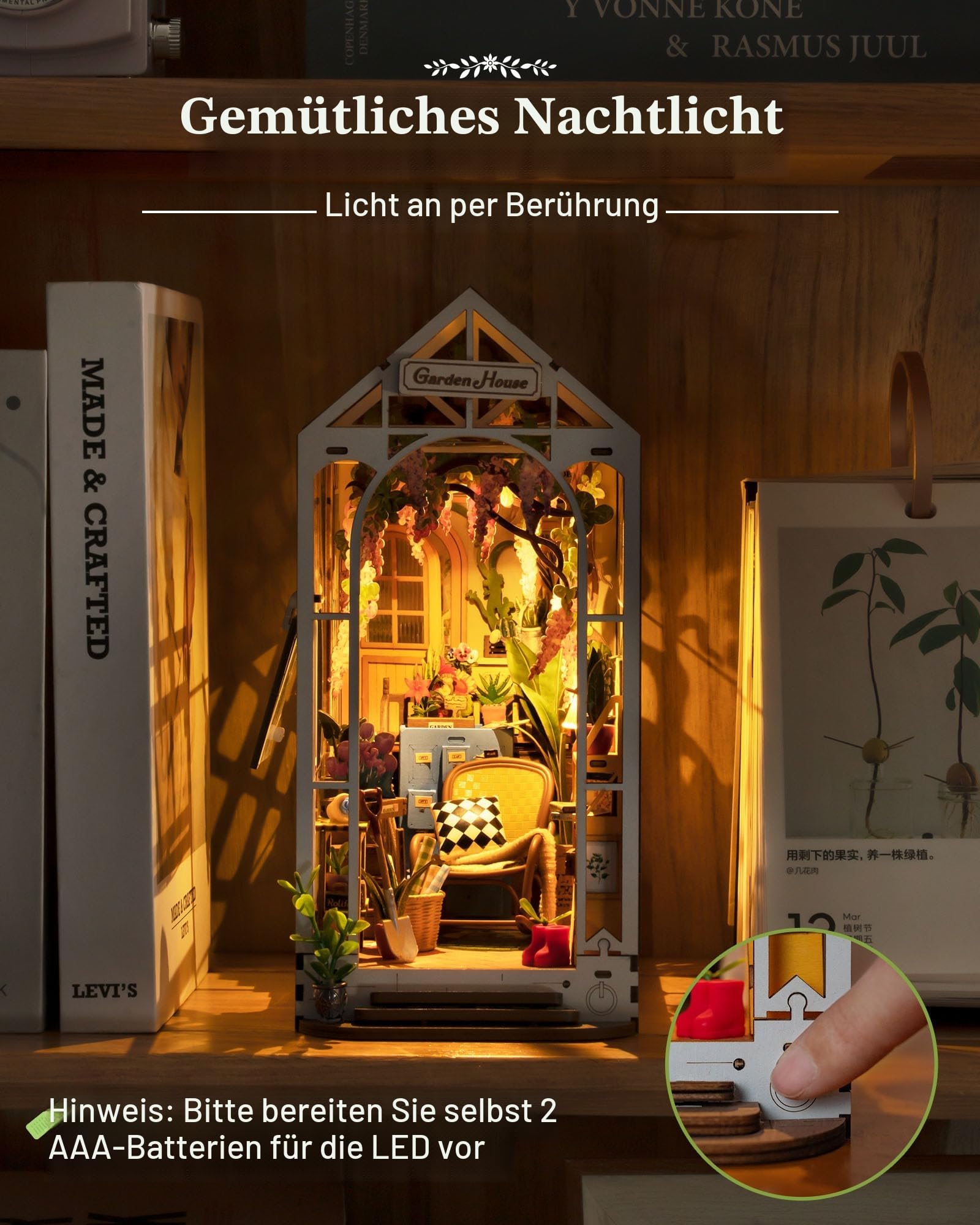 Rolife Book Nook Kit für Erwachsene DIY Miniature House mit Licht für Buchstütze Bibliothek Bücherregal Dekoration 3D Puzzle Buchstützen aus Holz Erwachsene Booknook Geschenken für Frauen