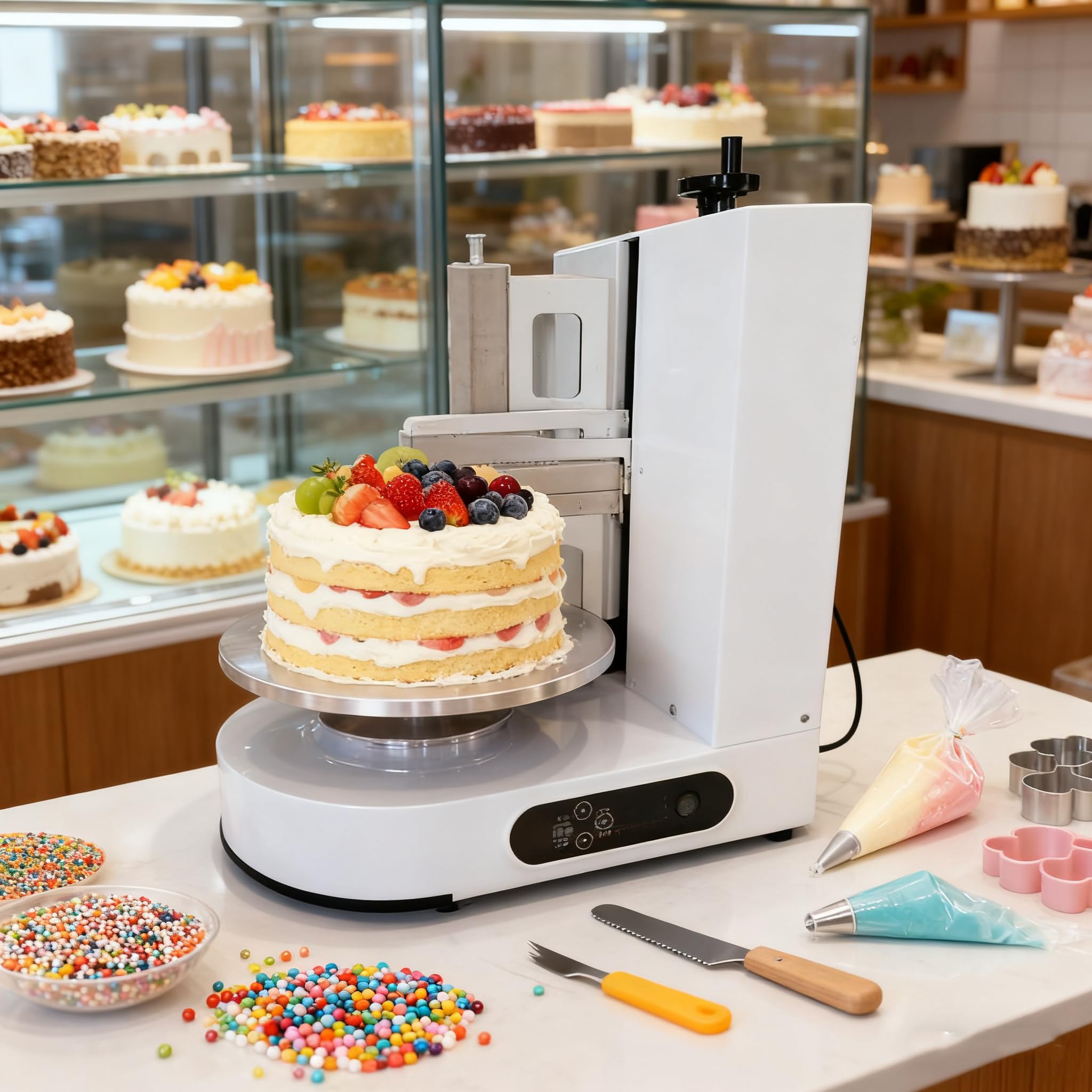 Máquina automática de glaseado de pasteles, esparcidor de crema de borde recto, herramienta de revestimiento alisador para panaderías, práctico equipo de horneado