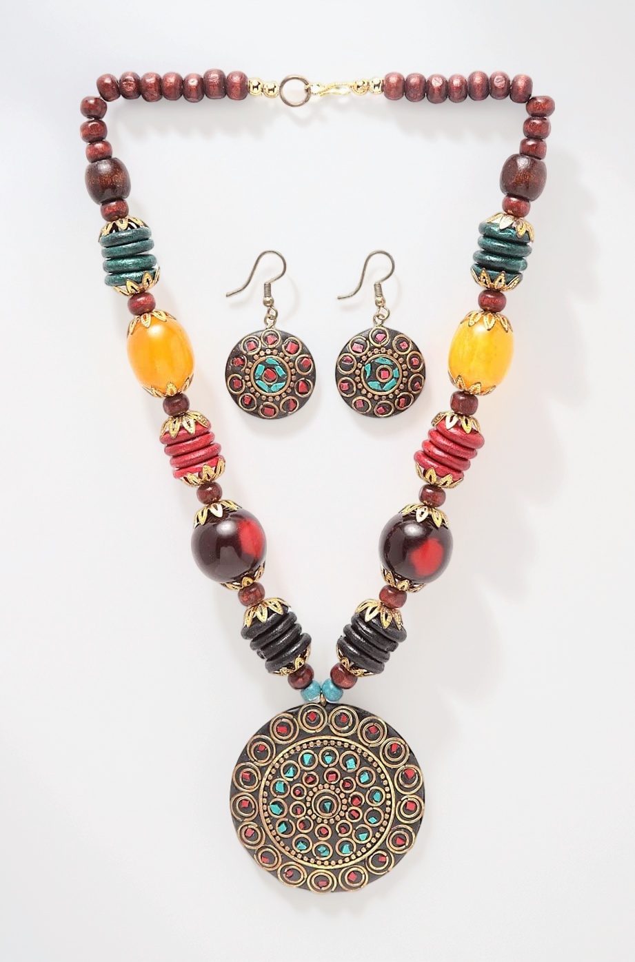 Latest Stylish Traditional Tibetan Pendant Necklace Jewellery Set for Women