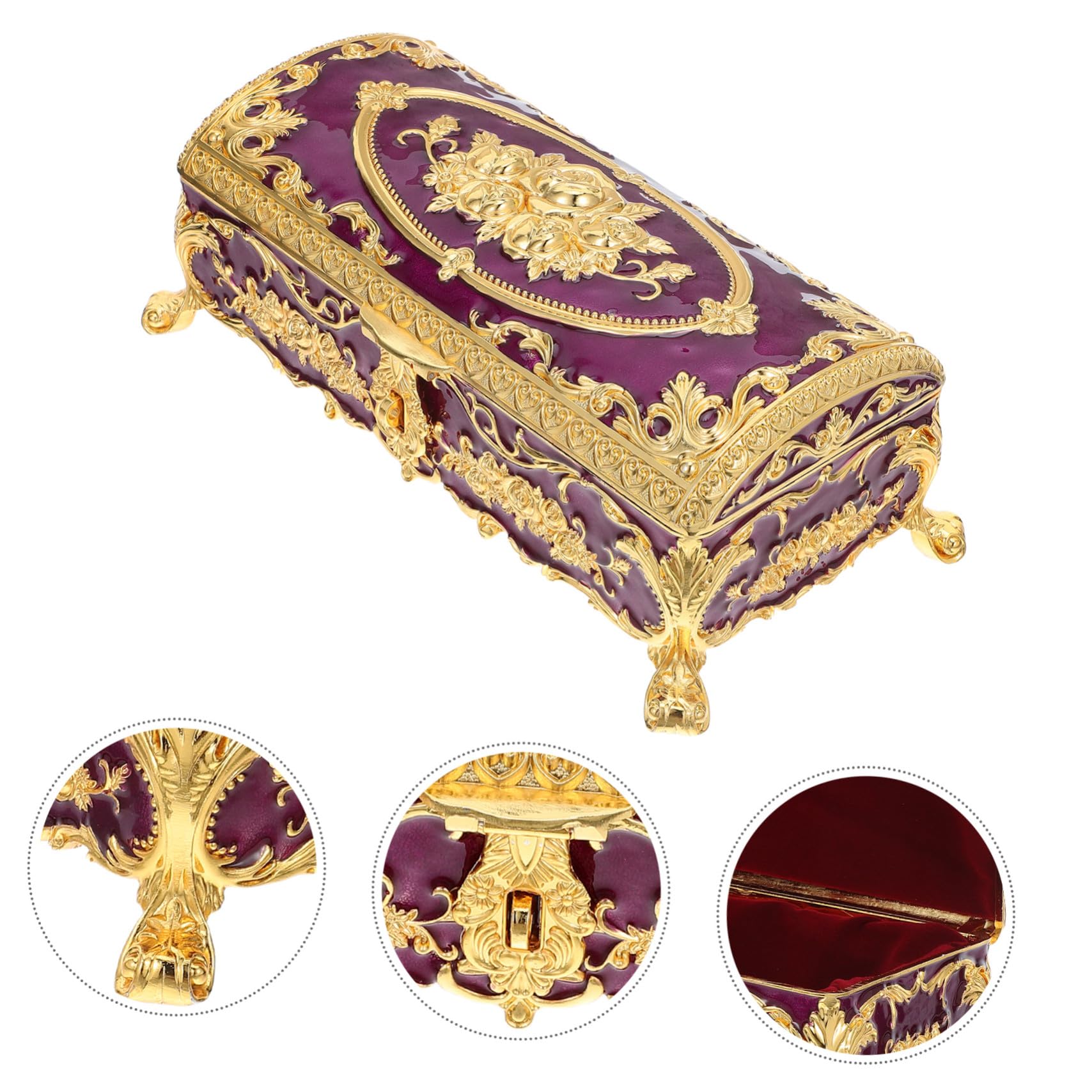 SOLUSTRE Schmuckkästchen mit Kompakter und Vielseitiger Aufbewahrung aus Legierung für Damen Vintage Elegante Violette Schmuckbox für Armbänder und Ohrringe dem Schminktisch
