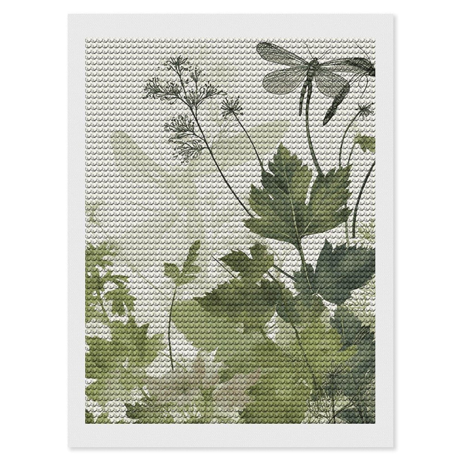 Foliage And Herbs with Dragonflies Winged Diamond Art Kits for Adults, DIY 5D Diamonds Painting Kits for Beginner, Round Full Drill Diamond Dots Painting, Diamonds Pictures Gem Art And Crafts Wall Dec