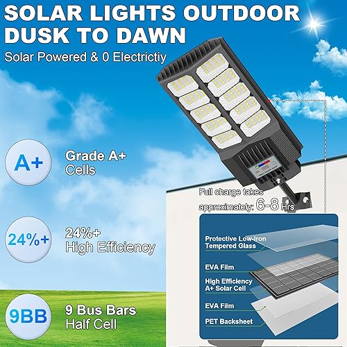 Miniatura 2 de Luces solares de calle de 6500 W impermeables para exteriores, luz solar comercial al aire libre, 120 luces LED solares de alto brillo, luces