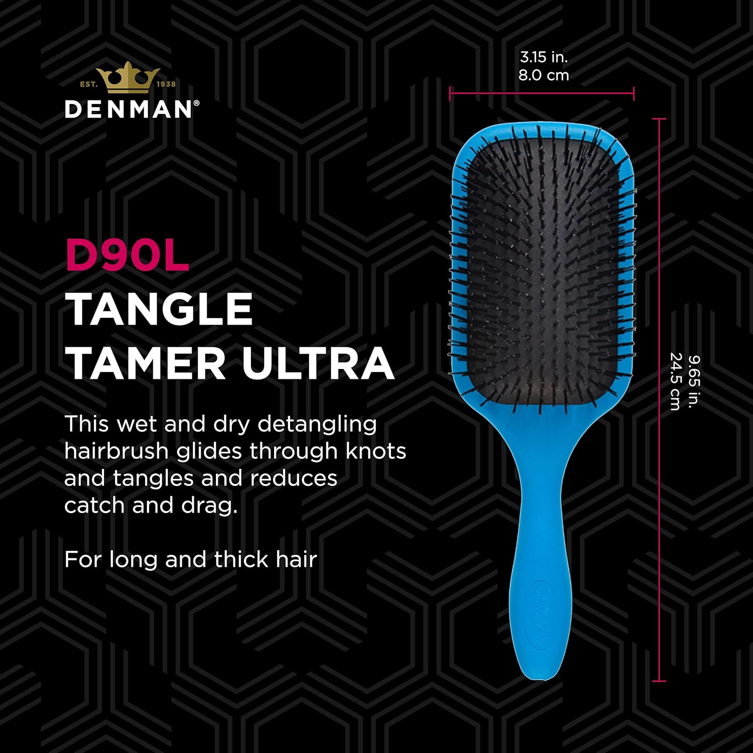 Denman Tangle Tamer Ultra Hair Detangler Brush (Pink) Hair Styling Professional Detangle Brush Tamer for Thick, Curly & Long Hair, Large D90L : Beauty & Personal Care