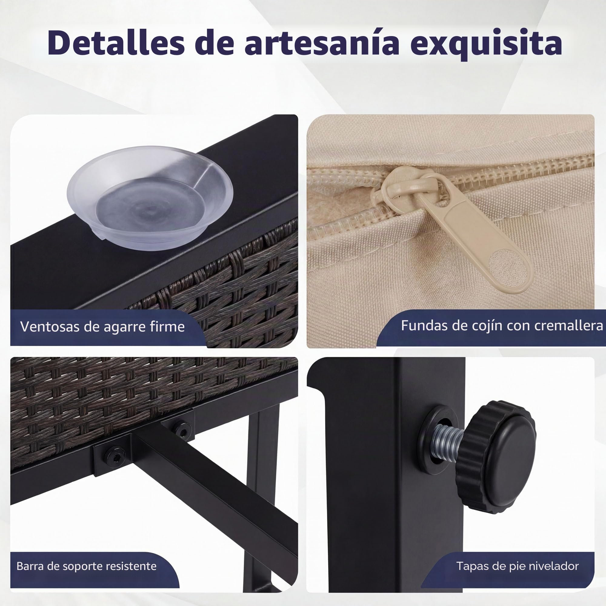 SOARS Conjunto Jardín Exterior de Ratán PE y Metal, Muebles de Jardín de 4 Piezas con Respaldo Inclinado y Cojines de Asiento, Muebles de Exterior con Mesa de Centro para Patio, Jardín (Beige)