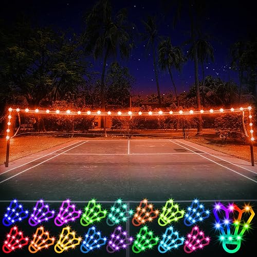 Luz de red de bádminton, 17 colores, 7 modos, impermeable, luz LED con control remoto para jugar al voleibol de bádminton en el patio trasero por la
