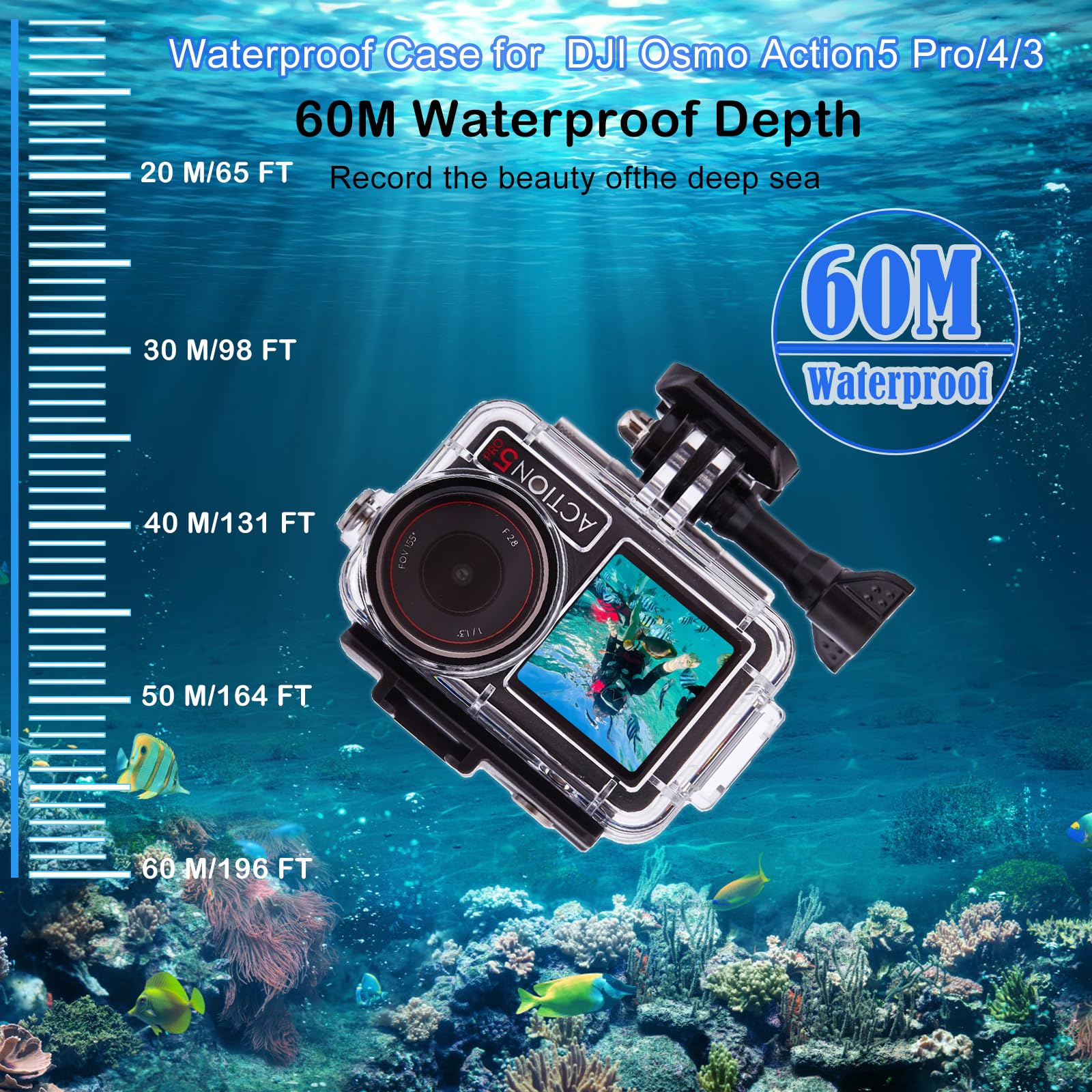 Wasserdichtes Gehäuse für DJI Osmo Action 5 Pro/4/3 mit 3er-Pack Tauchfiltern, 60 m Unterwasser-Schutzgehäuse, Tauchset, professionelles Action-Kamera-Tauchzubehör