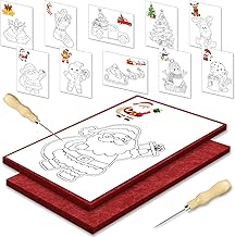 JSRQT Noel Children's Punch Needle Kit for Ages 4 and Above Punching Mat with 2 Felt-Tip Pens Stitching 2 Needles Stitching 10 Images Embroidery Art for Creative Projects Paper Reindeer Santa Claus