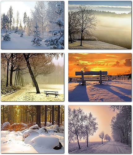 Small World Greetings Hermosas tarjetas de escenas de invierno, 24 unidades, interior en blanco con sobres, tamaño A2 (5.5 x 4.25 pulgadas), felices